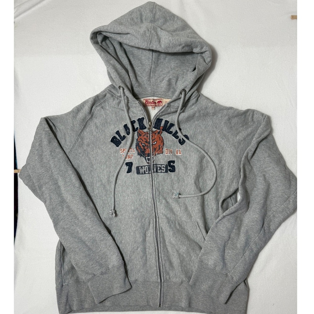 Point Zero Black Hills‎ Wolves Full Zip Hoodie Gray Mens XL Cotton Raglan Fleece
